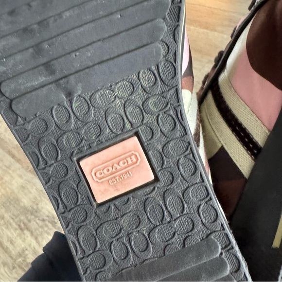 Coach Nia Wedge Sneakers with a silk patch logo in brown and pink tones - Y2K - Picture 10 of 12